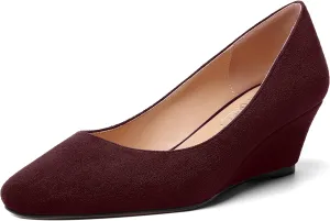 SHOWFOREST Womens Slip On Suede Solid Casual Outdoor Square Toe Wedge Low Heel Pumps Shoes 2 Inch
