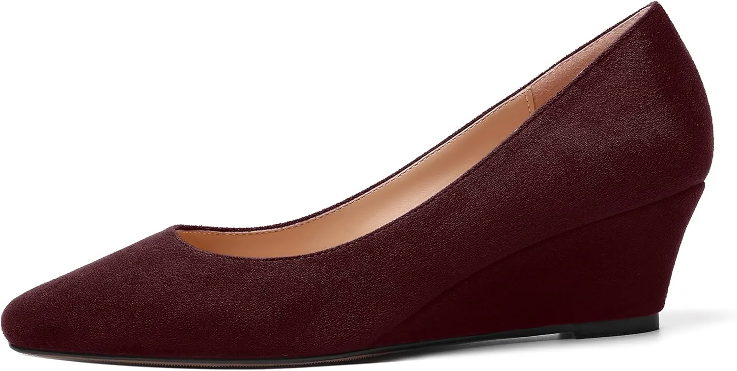 SHOWFOREST Womens Slip On Suede Solid Casual Outdoor Square Toe Wedge Low Heel Pumps Shoes 2 Inch