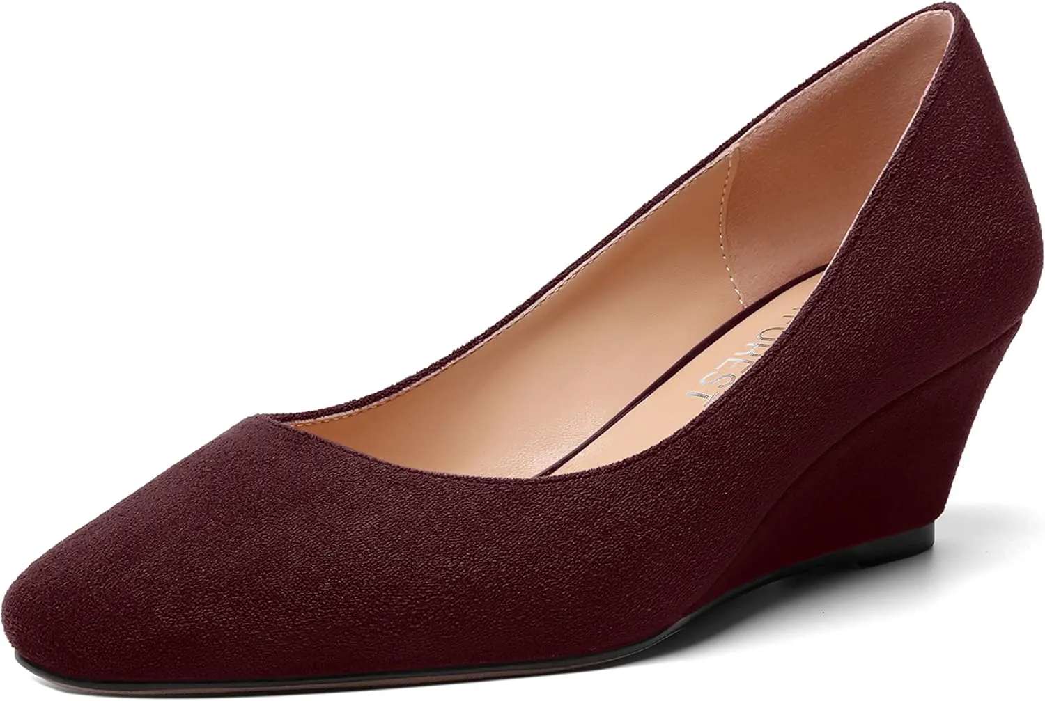 SHOWFOREST Womens Slip On Suede Solid Casual Outdoor Square Toe Wedge Low Heel Pumps Shoes 2 Inch