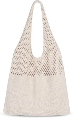 Sightor Crochet Tote Bag, Mesh Beach Bag Knit Summer Hobo Bag Vacation Boho Tote Bag for Women