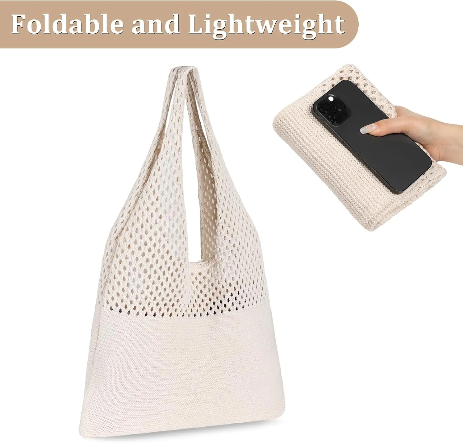 Sightor Crochet Tote Bag, Mesh Beach Bag Knit Summer Hobo Bag Vacation Boho Tote Bag for Women