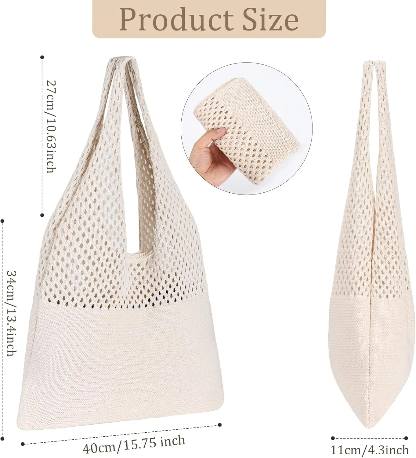 Sightor Crochet Tote Bag, Mesh Beach Bag Knit Summer Hobo Bag Vacation Boho Tote Bag for Women