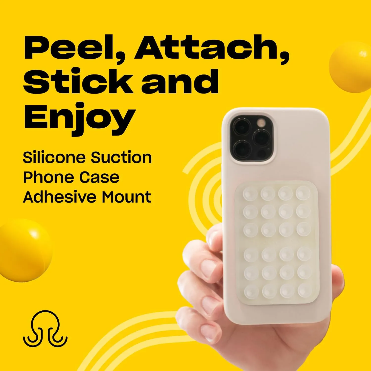 Silicone Suction Phone Case Adhesive Mount - Hands-Free, Strong Grip Holder for Selfies & Videos - Durable, Easy to Use - iPhone & Android Compatible - 2.25″ x 3.25″, Transparent