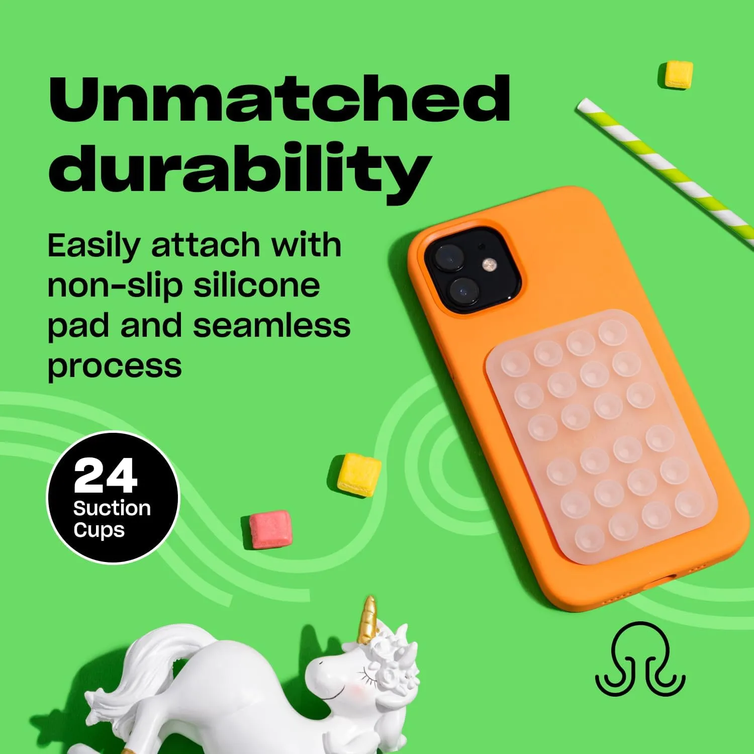 Silicone Suction Phone Case Adhesive Mount - Hands-Free, Strong Grip Holder for Selfies & Videos - Durable, Easy to Use - iPhone & Android Compatible - 2.25″ x 3.25″, Transparent