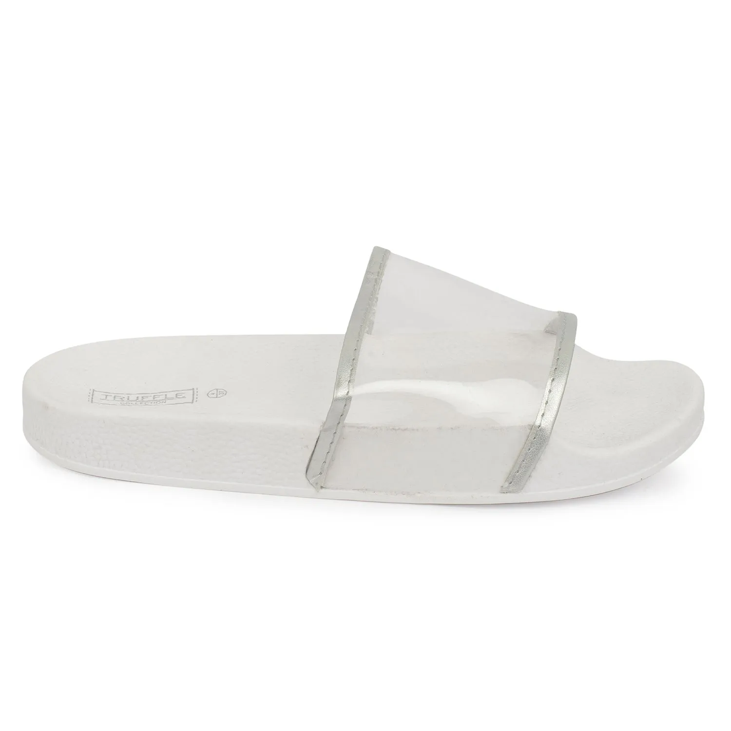 Silver Perspex Strap Flat Sliders