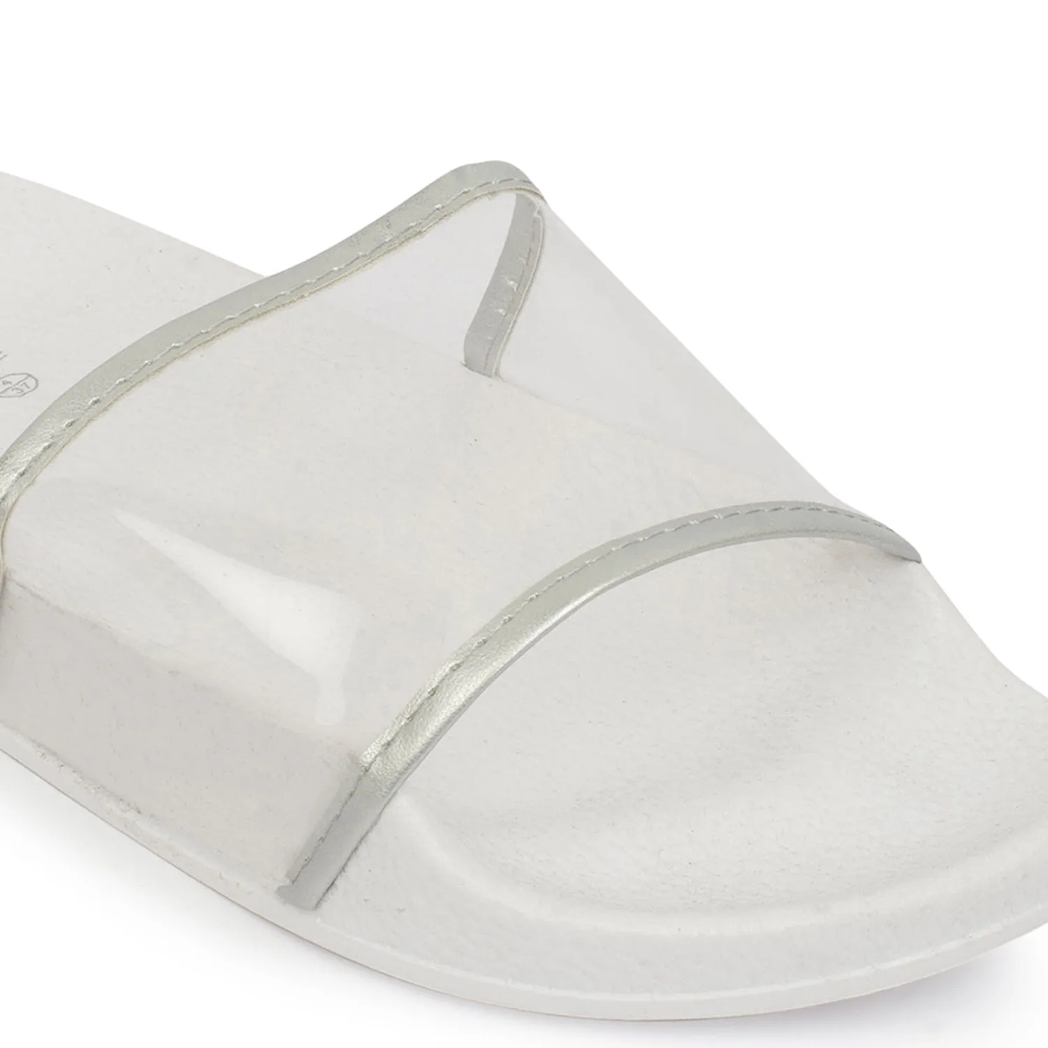 Silver Perspex Strap Flat Sliders