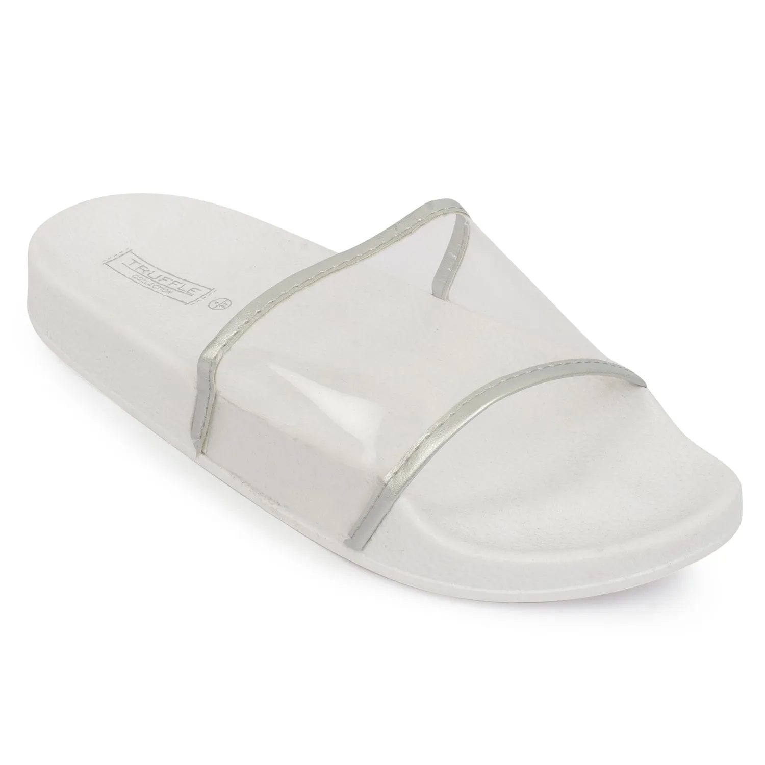 Silver Perspex Strap Flat Sliders