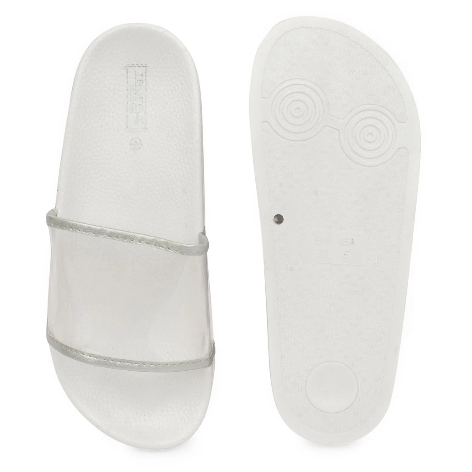Silver Perspex Strap Flat Sliders