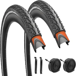SIMEIQI 1 Pack or 2 Pack 700x35C Anti-Puncture Proof Layer Reflective Bike Tire with or Without Tubes with Presta Valves Road Bicycle Tires