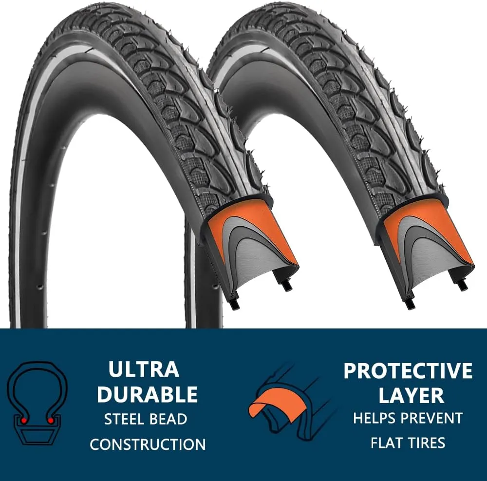 SIMEIQI 1 Pack or 2 Pack 700x35C Anti-Puncture Proof Layer Reflective Bike Tire with or Without Tubes with Presta Valves Road Bicycle Tires