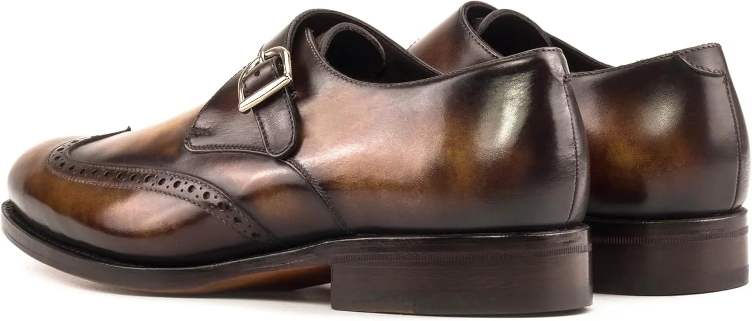 Single Monk Strap Shoe 5573 - Fire Patina Leather - Cognac Sole - Zurigo Last - Handmade Men's Dress Shoe