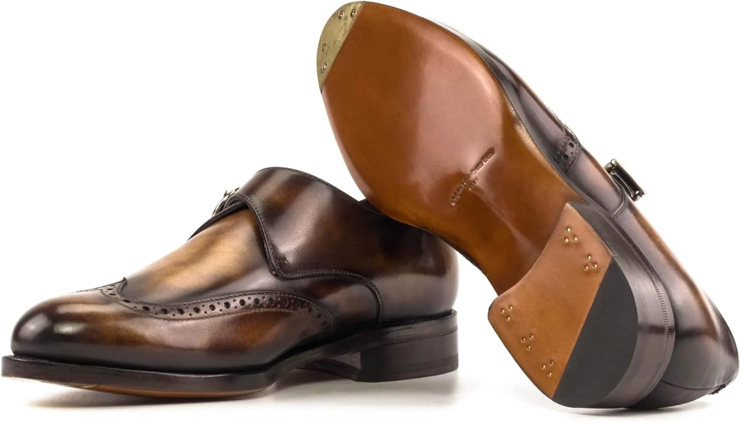 Single Monk Strap Shoe 5573 - Fire Patina Leather - Cognac Sole - Zurigo Last - Handmade Men's Dress Shoe
