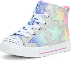 SKECHERS Girls Twinkle Sparks-Stellar Star Sneaker, Silver/Multi, 8 Toddler