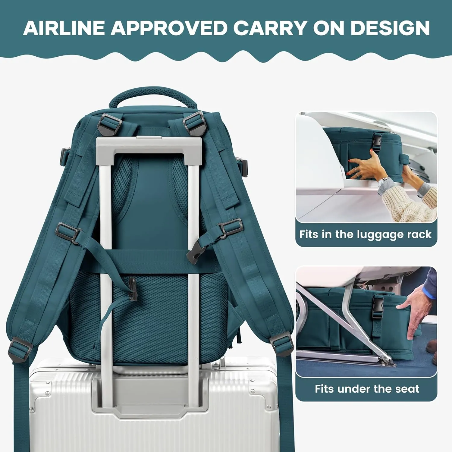Small Travel Backpack 25L Carry on Backpack Airplane Approved Laptop Backpack Fits 14" Laptop with Shoe Compartment, Waterproof Casual Daypack Bag for Women Men Business Weekender, Peacock Blue