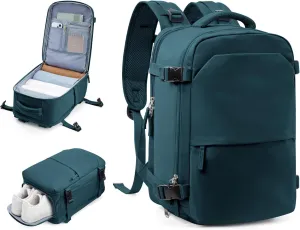 Small Travel Backpack 25L Carry on Backpack Airplane Approved Laptop Backpack Fits 14" Laptop with Shoe Compartment, Waterproof Casual Daypack Bag for Women Men Business Weekender, Peacock Blue