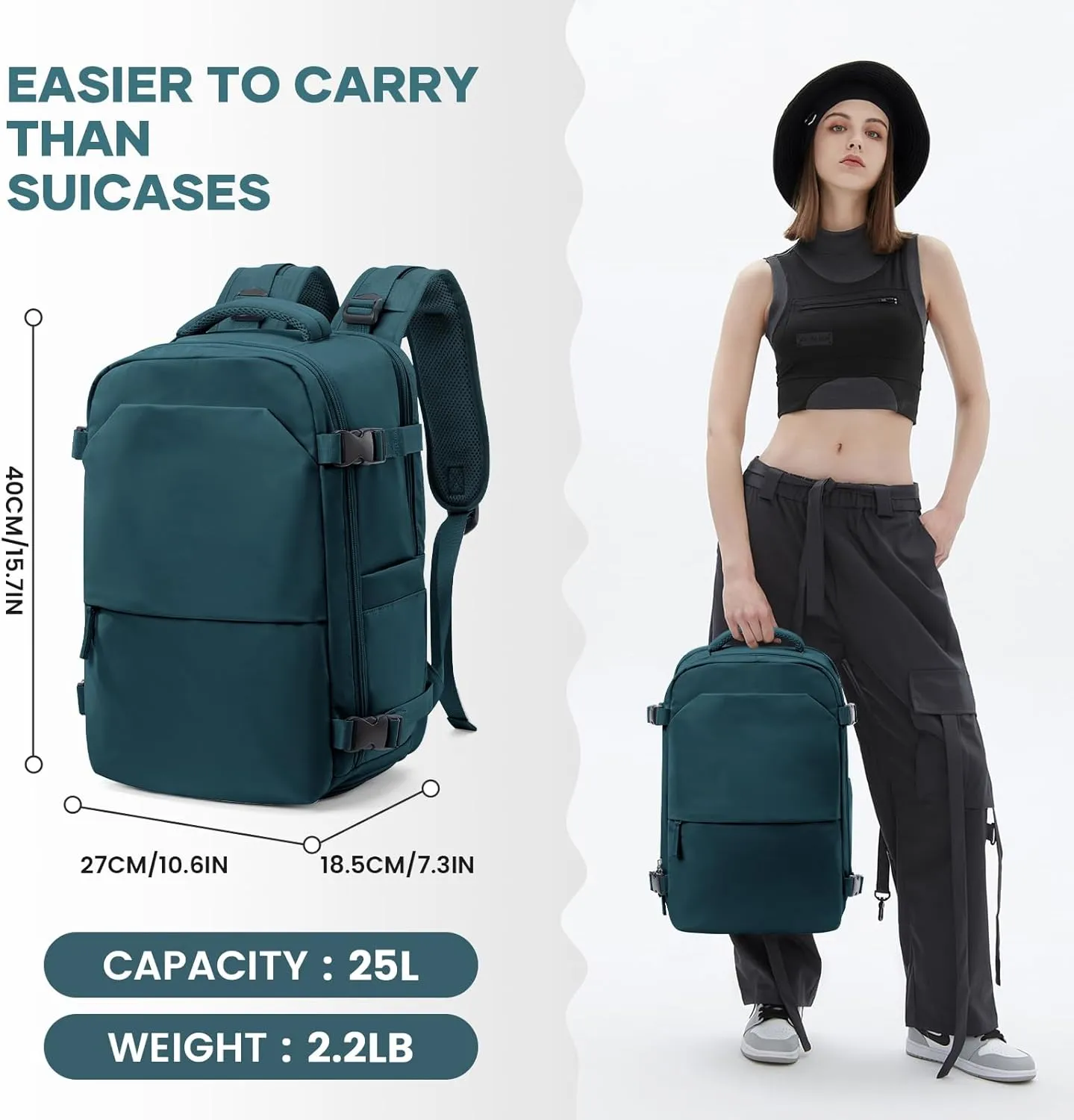 Small Travel Backpack 25L Carry on Backpack Airplane Approved Laptop Backpack Fits 14" Laptop with Shoe Compartment, Waterproof Casual Daypack Bag for Women Men Business Weekender, Peacock Blue