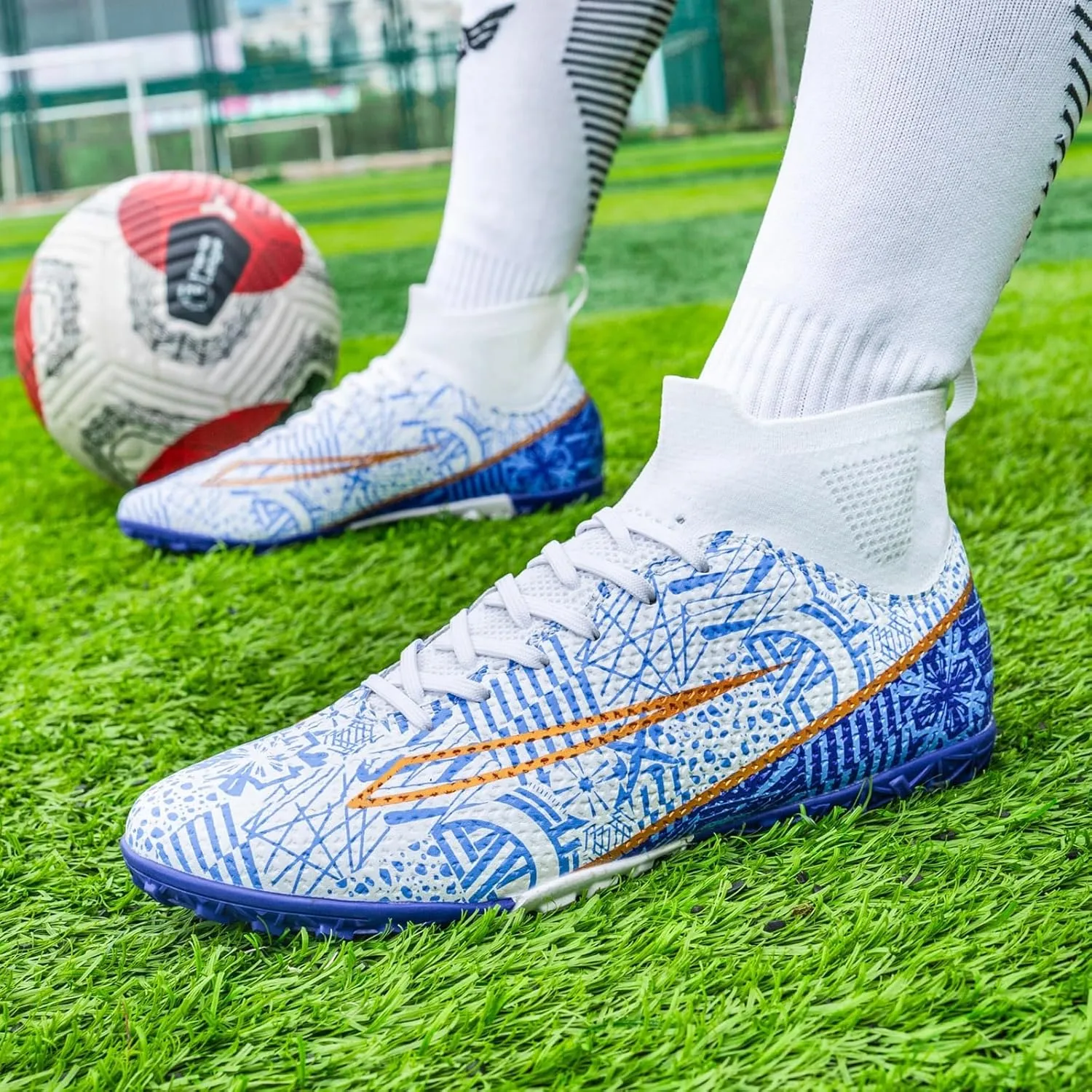Soccer Cleats for Mens Womens Turf Soccer Shoes Indoor Footall Cleats High Ankle TF AG FG Football Boots Wide Training Sneaker