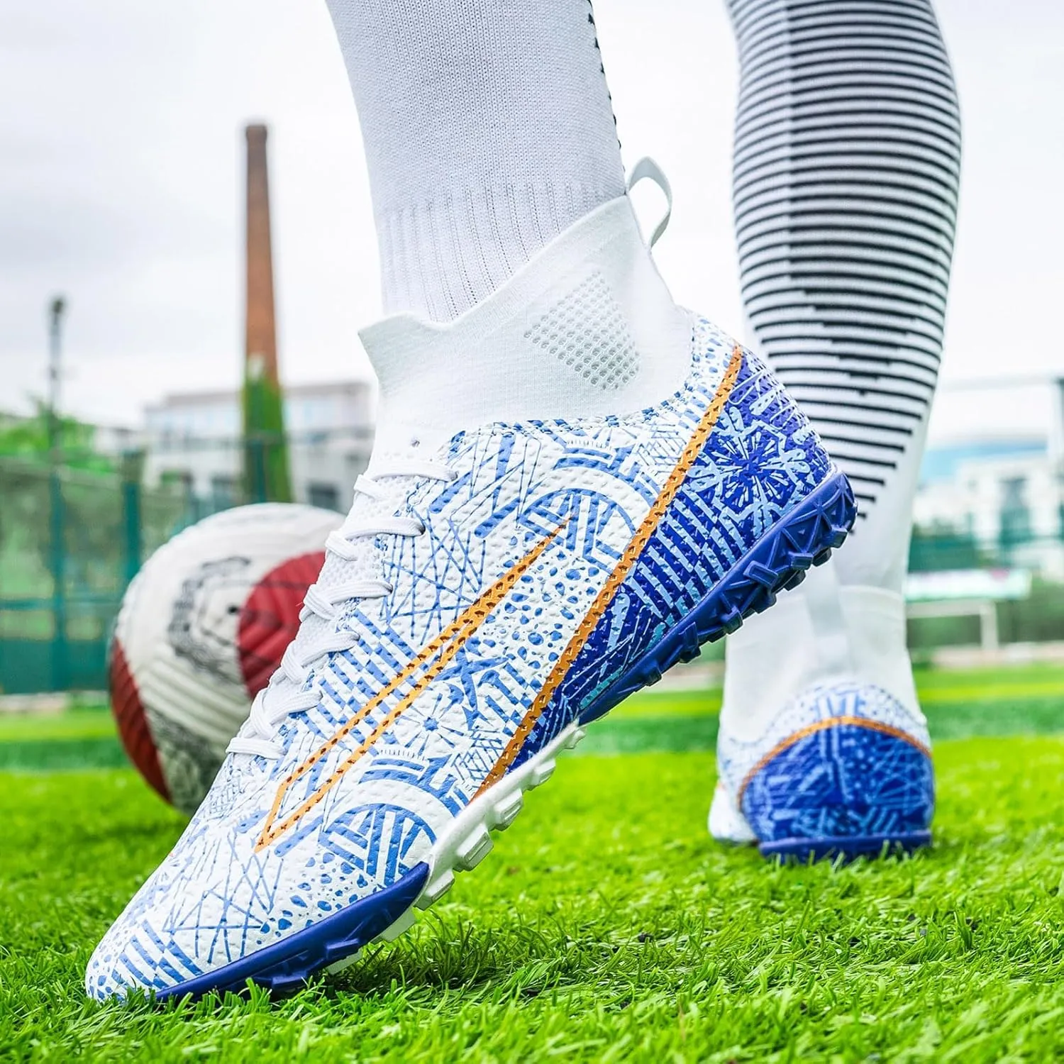 Soccer Cleats for Mens Womens Turf Soccer Shoes Indoor Footall Cleats High Ankle TF AG FG Football Boots Wide Training Sneaker