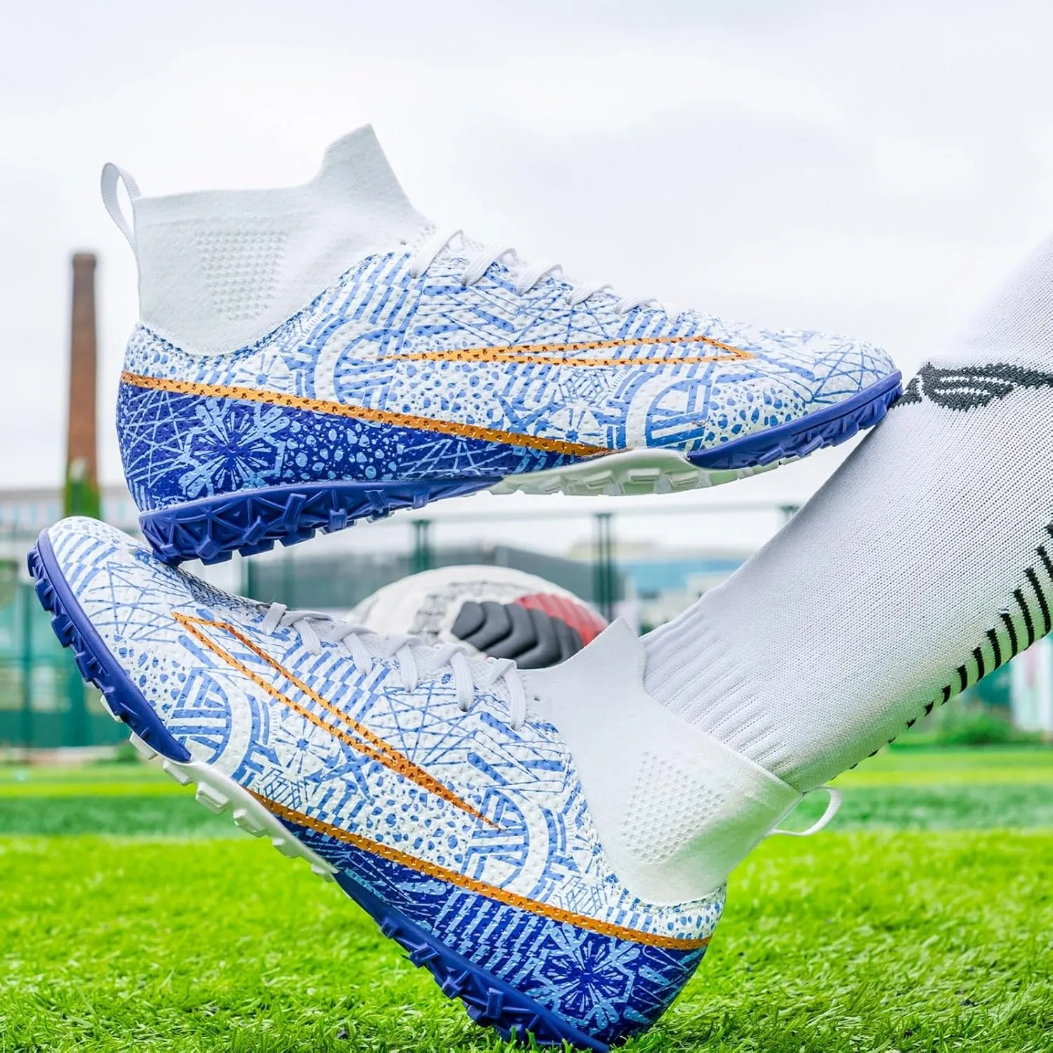 Soccer Cleats for Mens Womens Turf Soccer Shoes Indoor Footall Cleats High Ankle TF AG FG Football Boots Wide Training Sneaker