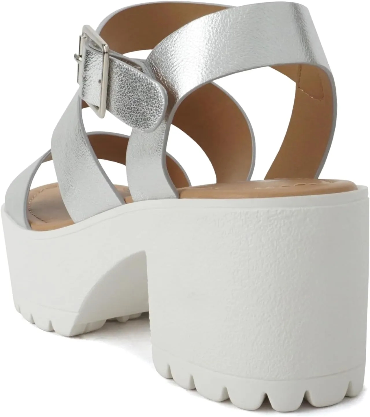 Soda ACCOUNT ~ Women Open Toe Two Bands Lug sole Fashion Block Heel Sandals with Adjustable Ankle Strap