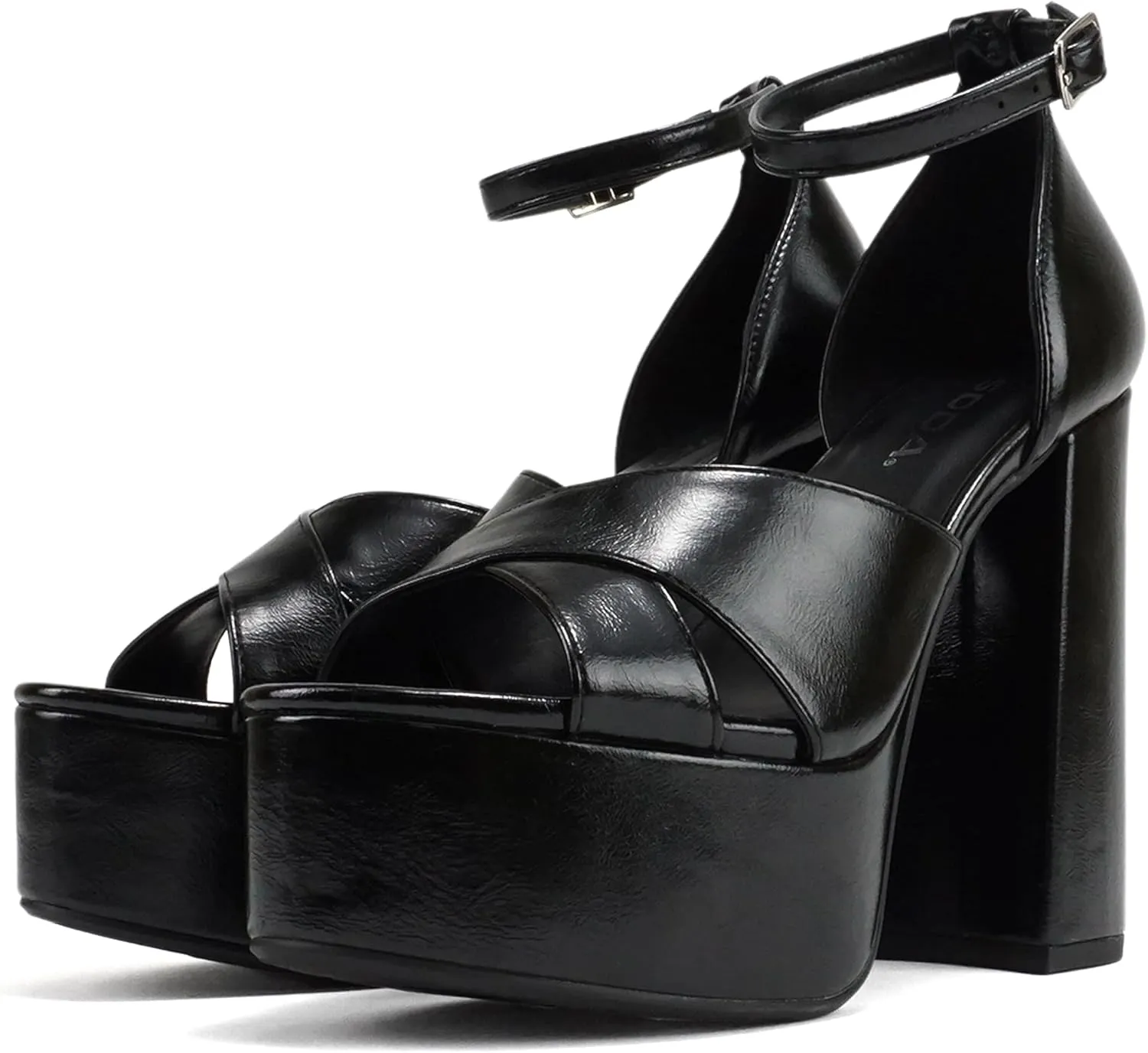 Soda “ATOMIC” ~ Women Open Round Toe Crisscross Band Closed Back Counter Platform High Heel Sandal with Adjustable Ankle Strap