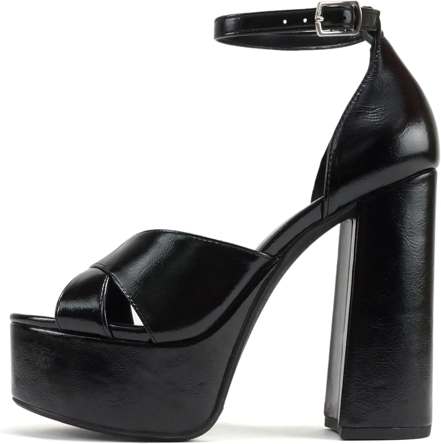 Soda “ATOMIC” ~ Women Open Round Toe Crisscross Band Closed Back Counter Platform High Heel Sandal with Adjustable Ankle Strap