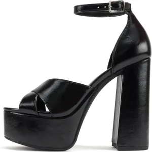 Soda “ATOMIC” ~ Women Open Round Toe Crisscross Band Closed Back Counter Platform High Heel Sandal with Adjustable Ankle Strap