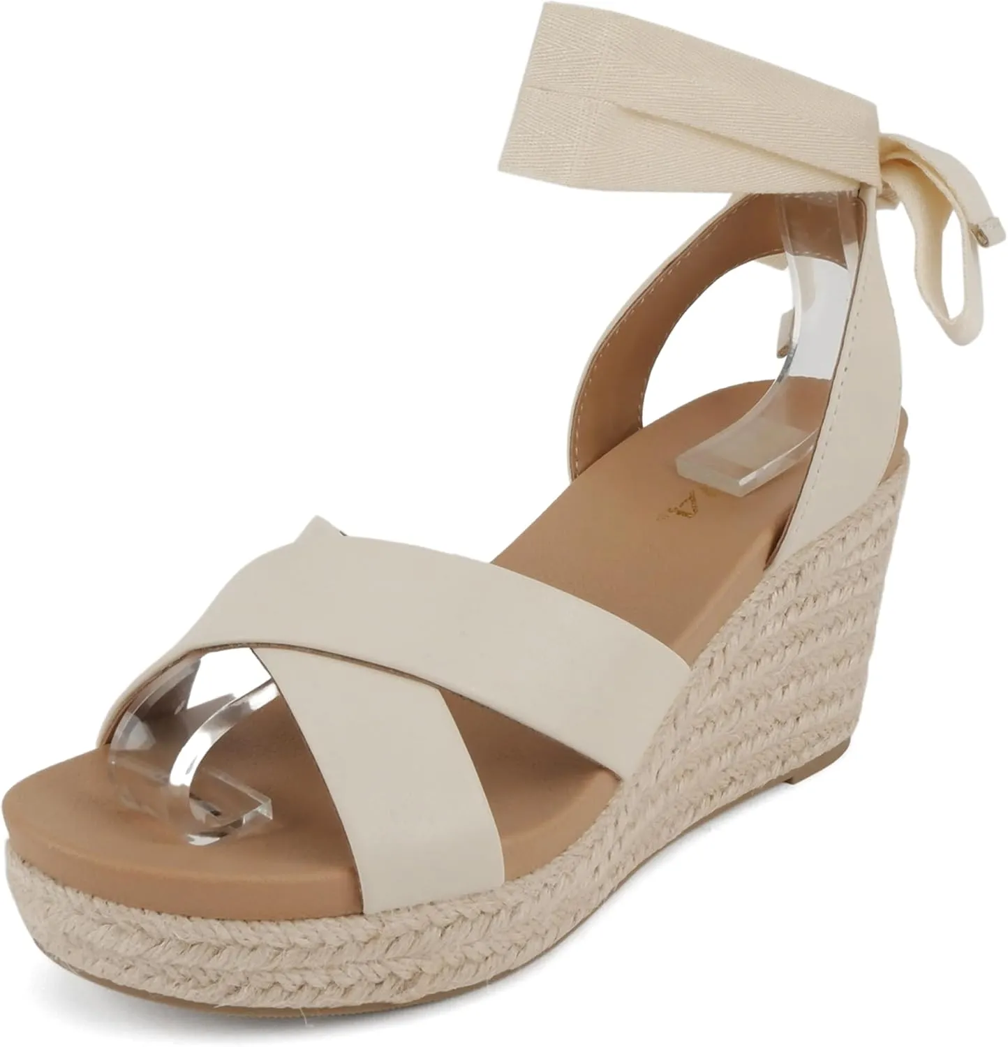Soda “Donnie” ~ Women Open Round Toe Crisscross Band Low Heel Espadrille Wedge Sandal with Adjustable Ankle Strap
