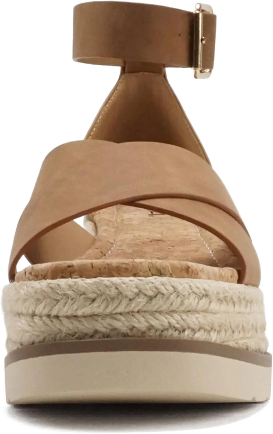 Soda “Fabian” ~ Women Square Toe Closed Back Counter Crisscross Band Platform Espadrille Wedge Sandals with Adjustable Ankle Strap