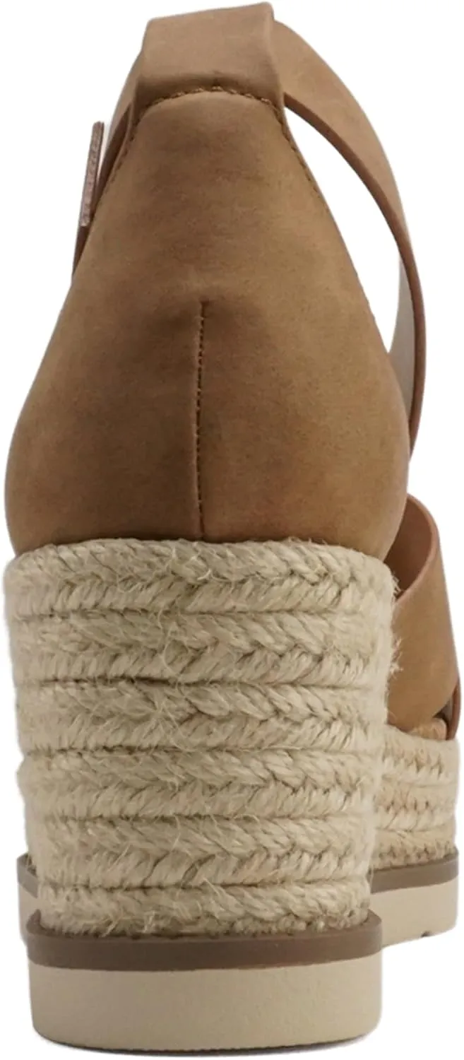 Soda “Fabian” ~ Women Square Toe Closed Back Counter Crisscross Band Platform Espadrille Wedge Sandals with Adjustable Ankle Strap
