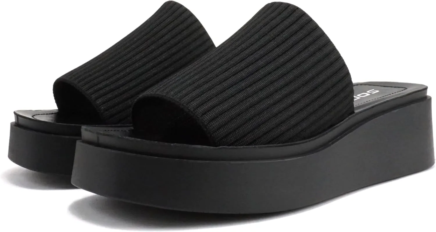 Soda “Farley” ~ Women Open Square Toe Elastic Upper Platform Slide Sandal