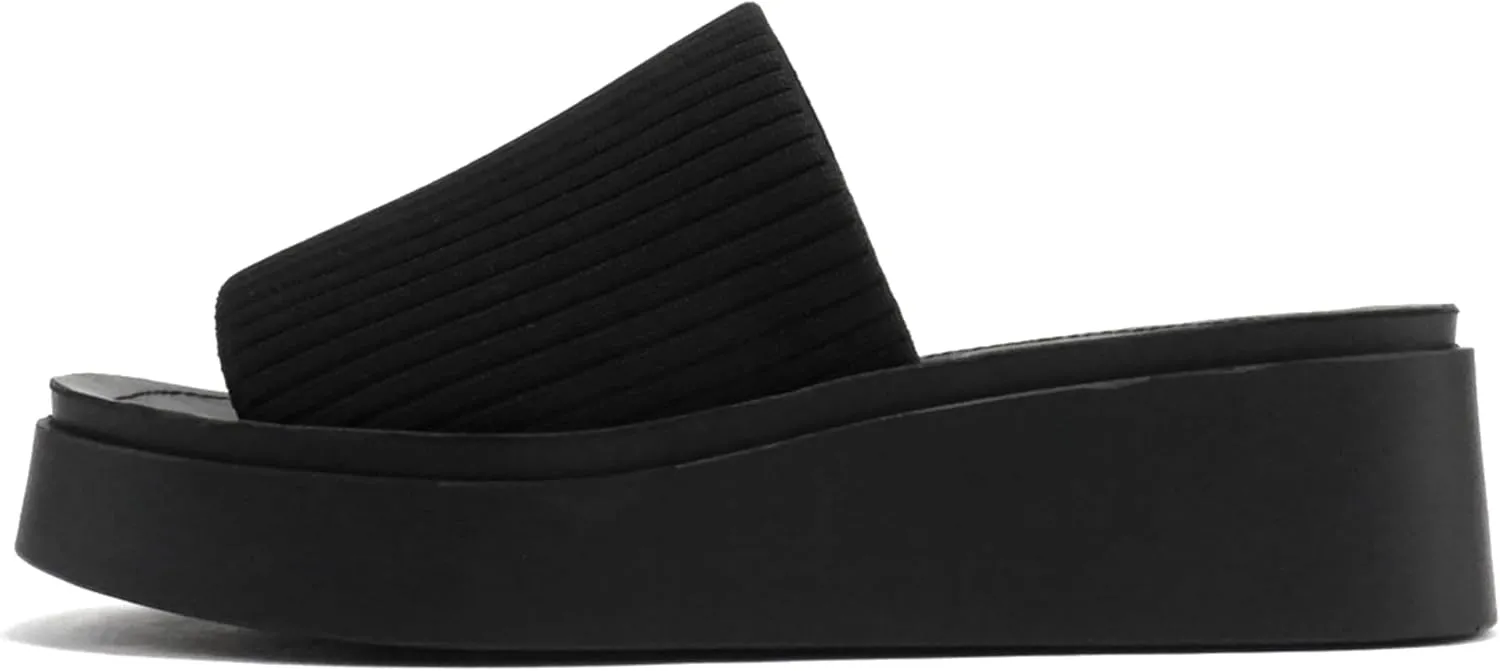 Soda “Farley” ~ Women Open Square Toe Elastic Upper Platform Slide Sandal