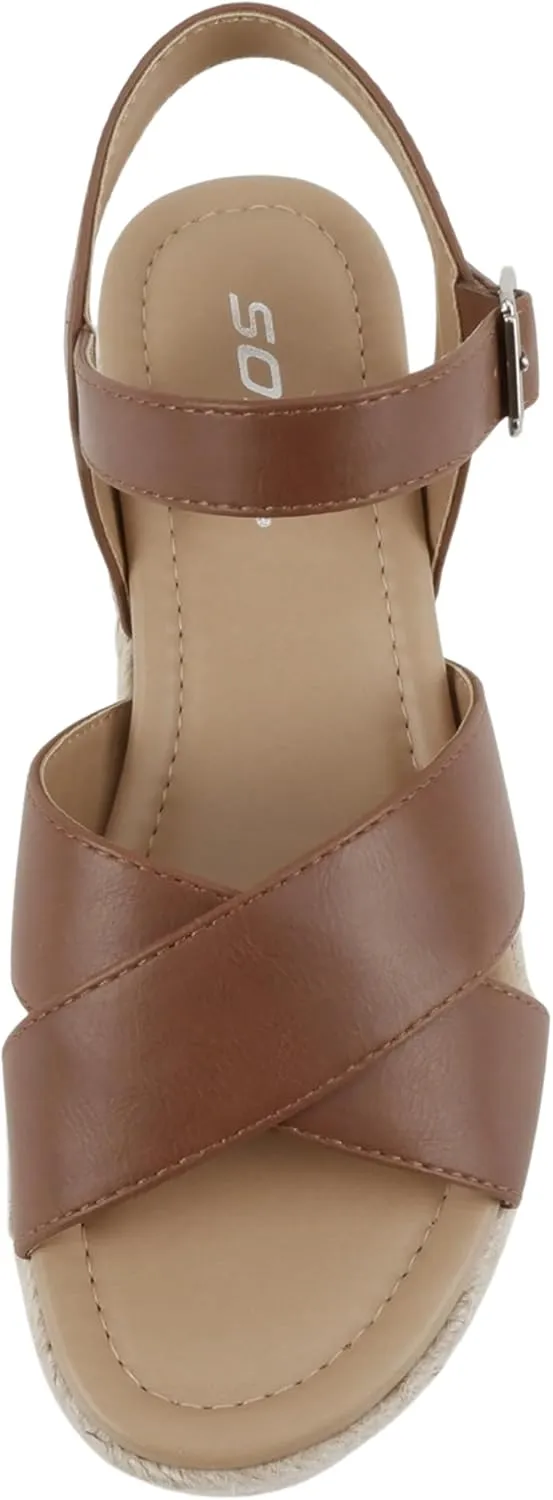 Soda “FIRELY” ~ Women Round Toe Crisscross Band Platform Espadrille Wedge Sandal with Adjustable Ankle Strap