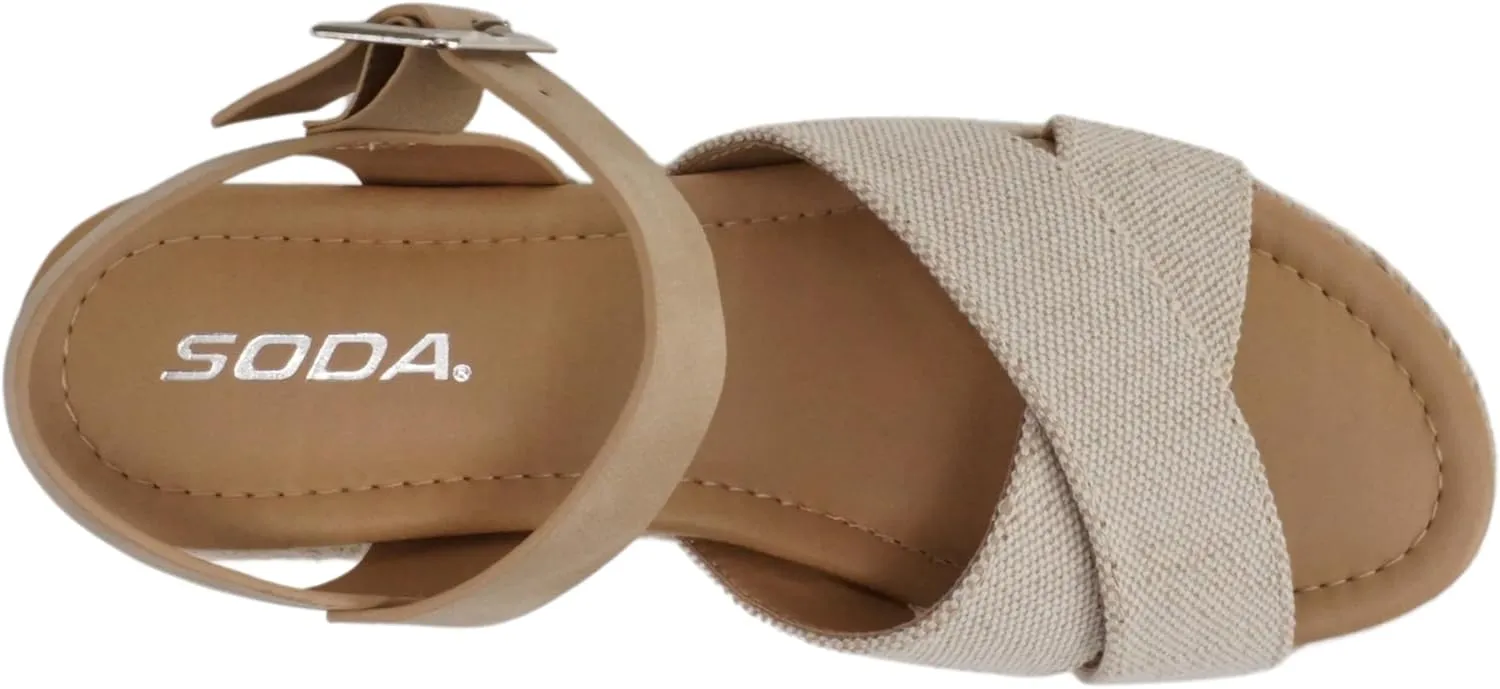 Soda “FIRELY” ~ Women Round Toe Crisscross Band Platform Espadrille Wedge Sandal with Adjustable Ankle Strap