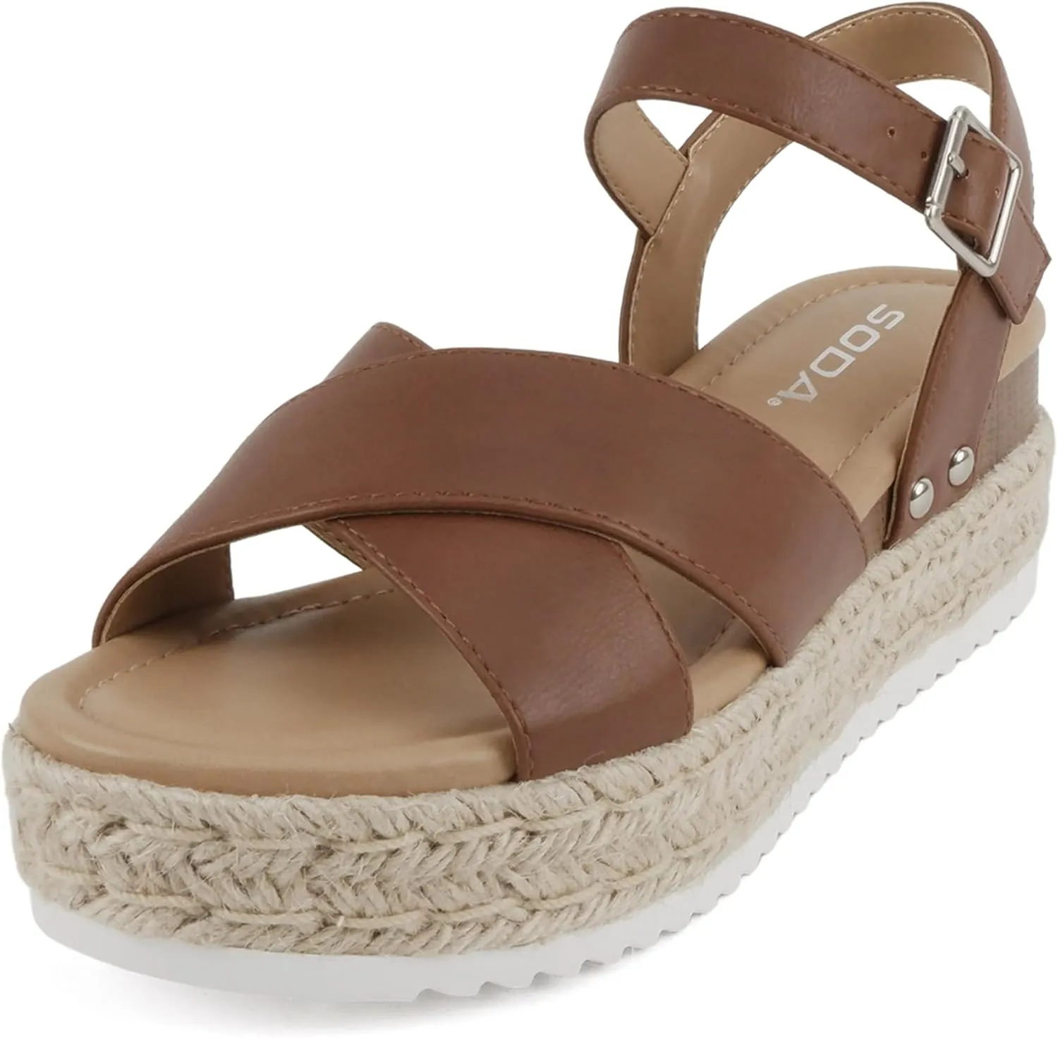 Soda “FIRELY” ~ Women Round Toe Crisscross Band Platform Espadrille Wedge Sandal with Adjustable Ankle Strap