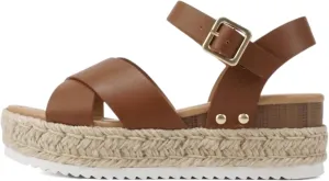 Soda “FIRELY” ~ Women Round Toe Crisscross Band Platform Espadrille Wedge Sandal with Adjustable Ankle Strap