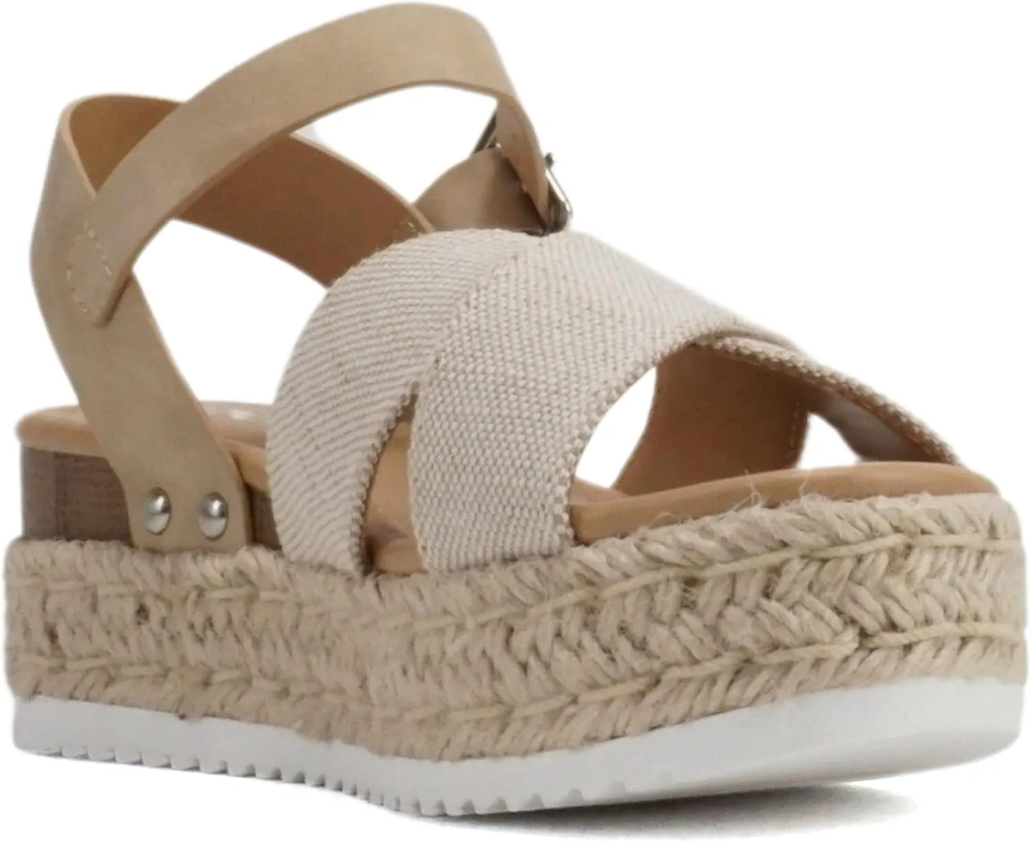 Soda “FIRELY” ~ Women Round Toe Crisscross Band Platform Espadrille Wedge Sandal with Adjustable Ankle Strap