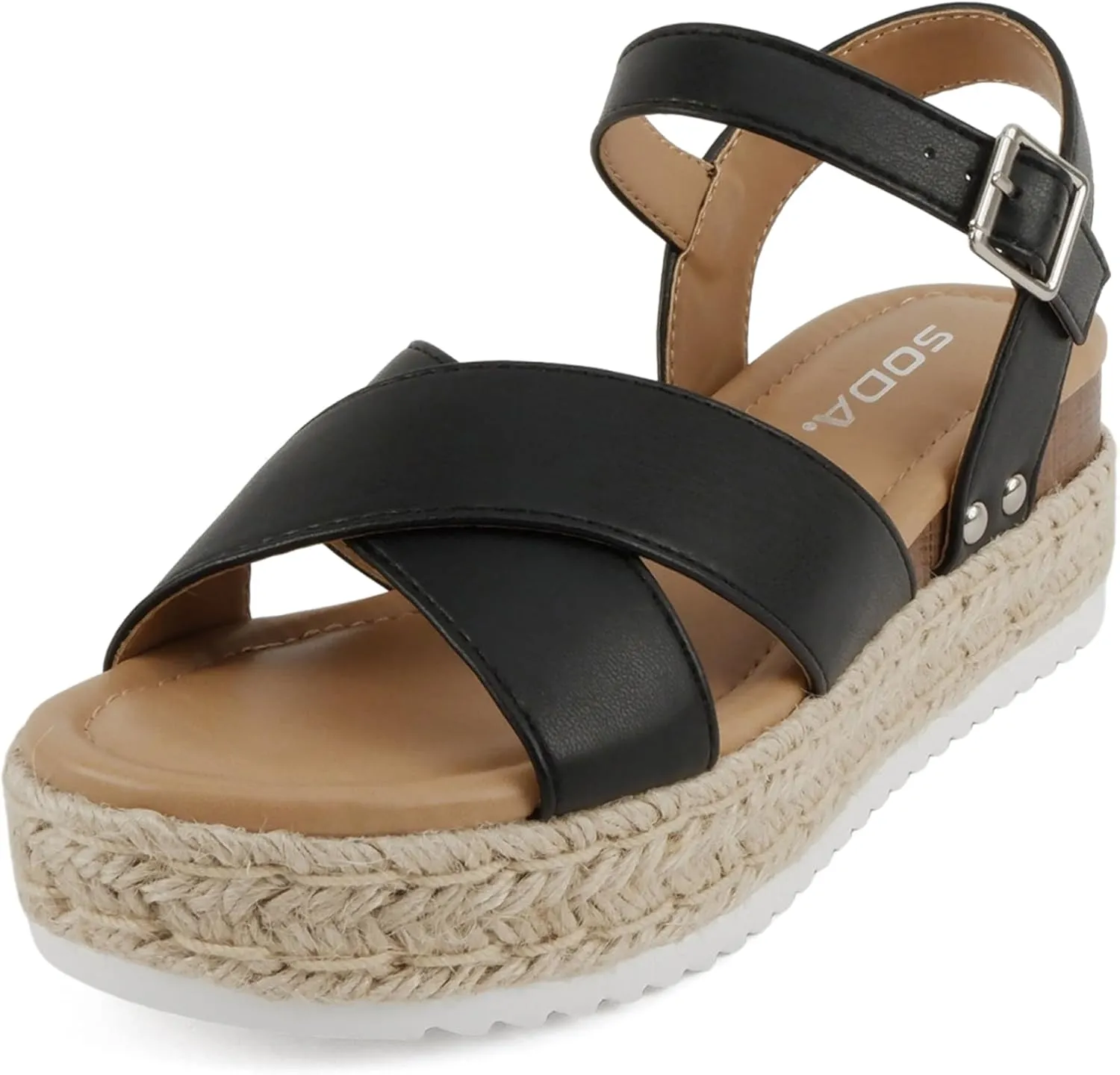 Soda “FIRELY” ~ Women Round Toe Crisscross Band Platform Espadrille Wedge Sandal with Adjustable Ankle Strap