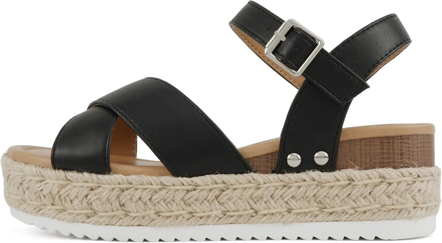 Soda “FIRELY” ~ Women Round Toe Crisscross Band Platform Espadrille Wedge Sandal with Adjustable Ankle Strap