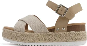 Soda “FIRELY” ~ Women Round Toe Crisscross Band Platform Espadrille Wedge Sandal with Adjustable Ankle Strap