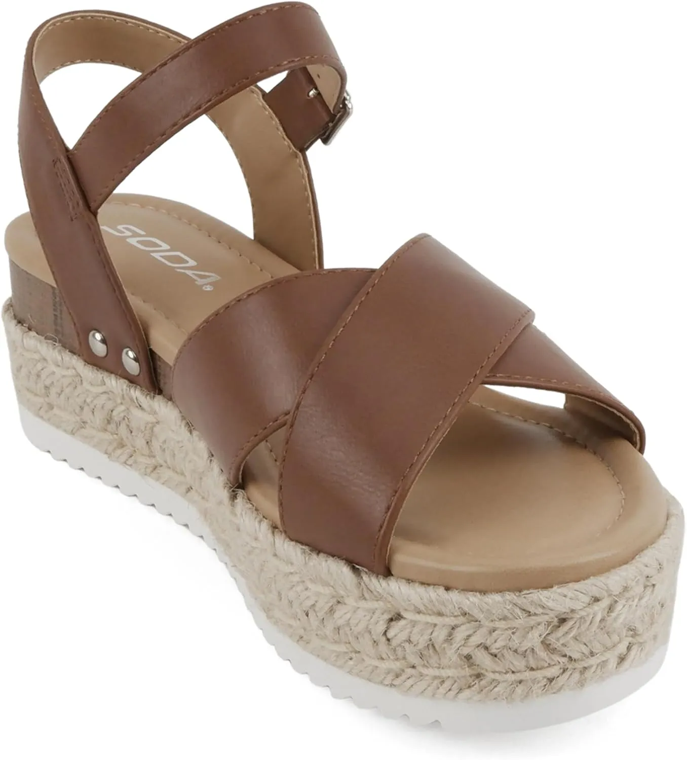 Soda “FIRELY” ~ Women Round Toe Crisscross Band Platform Espadrille Wedge Sandal with Adjustable Ankle Strap