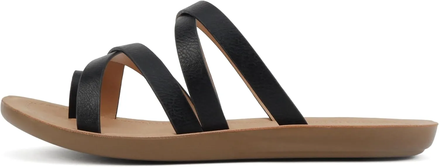 Soda ISABEL ~Women Fashion Comfortable Slip On Flat Cross bands Toe Ring Fashion Sandals