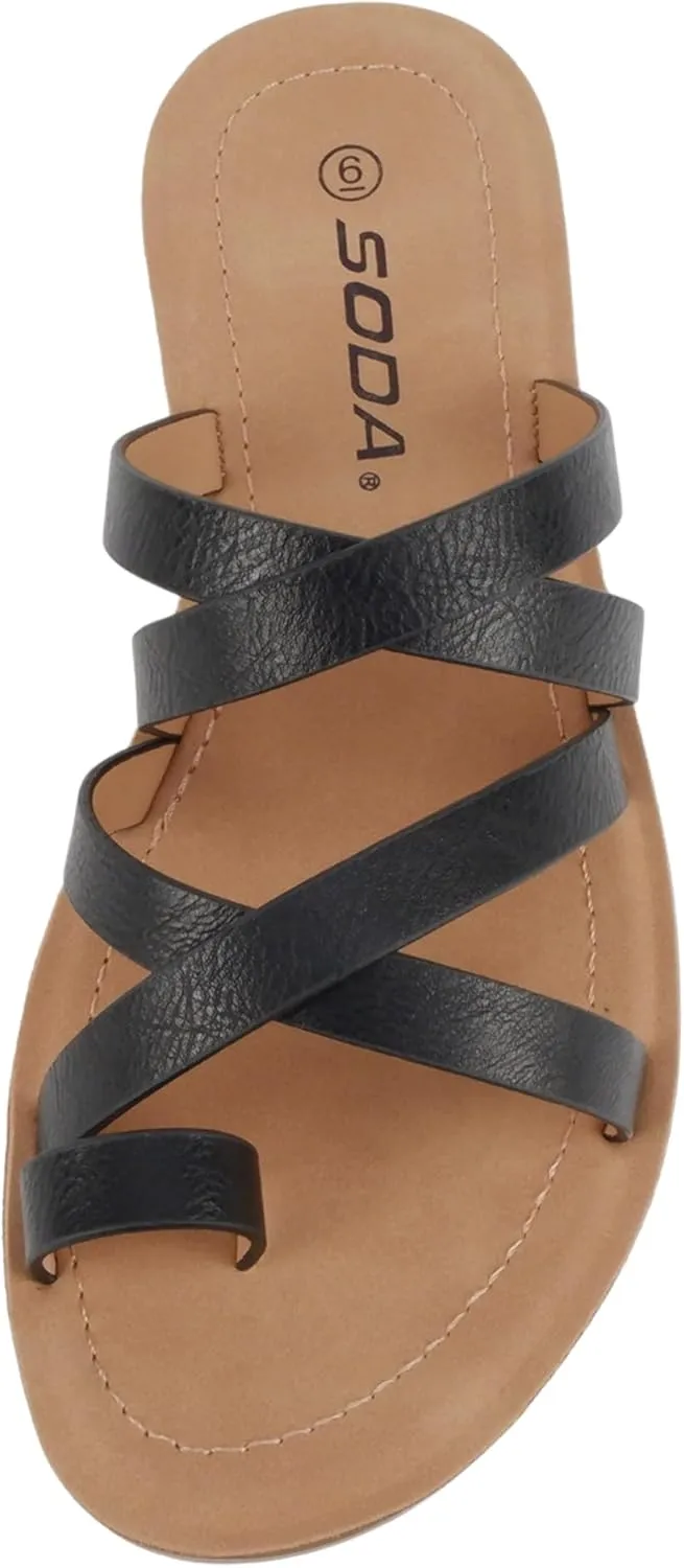 Soda ISABEL ~Women Fashion Comfortable Slip On Flat Cross bands Toe Ring Fashion Sandals