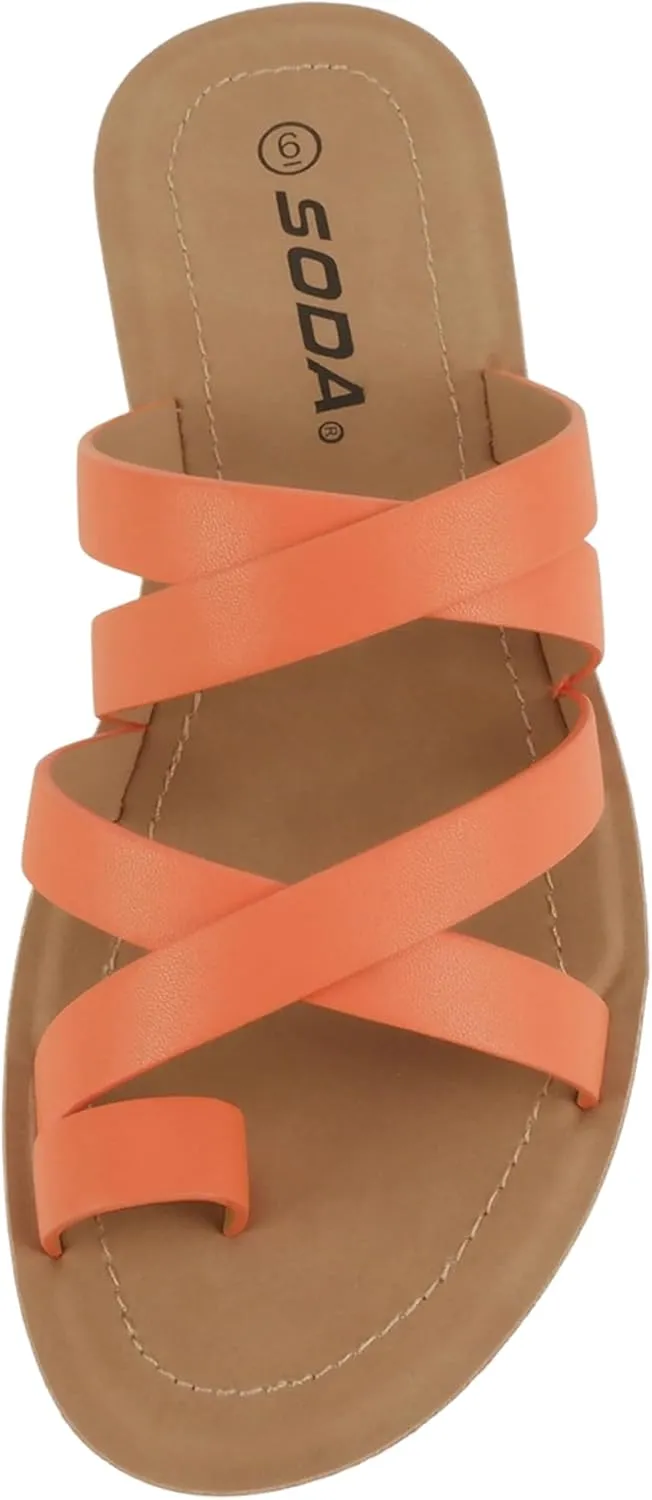 Soda ISABEL ~Women Fashion Comfortable Slip On Flat Cross bands Toe Ring Fashion Sandals