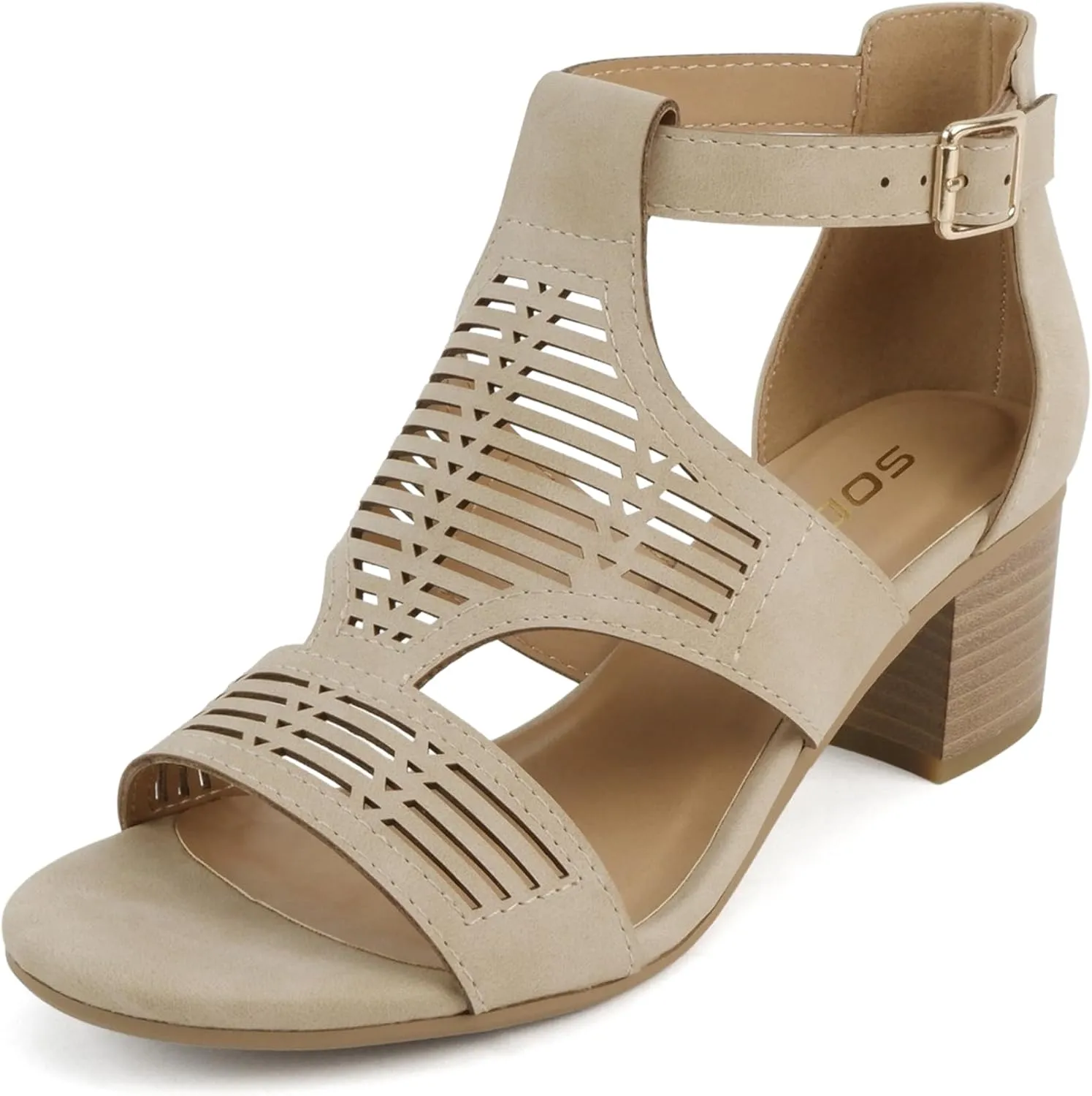 Soda “Norway” ~ Women Open Toe Closed Back Counter Cutout Upper Low Block Heel Sandal with Adjustable Ankle Strap