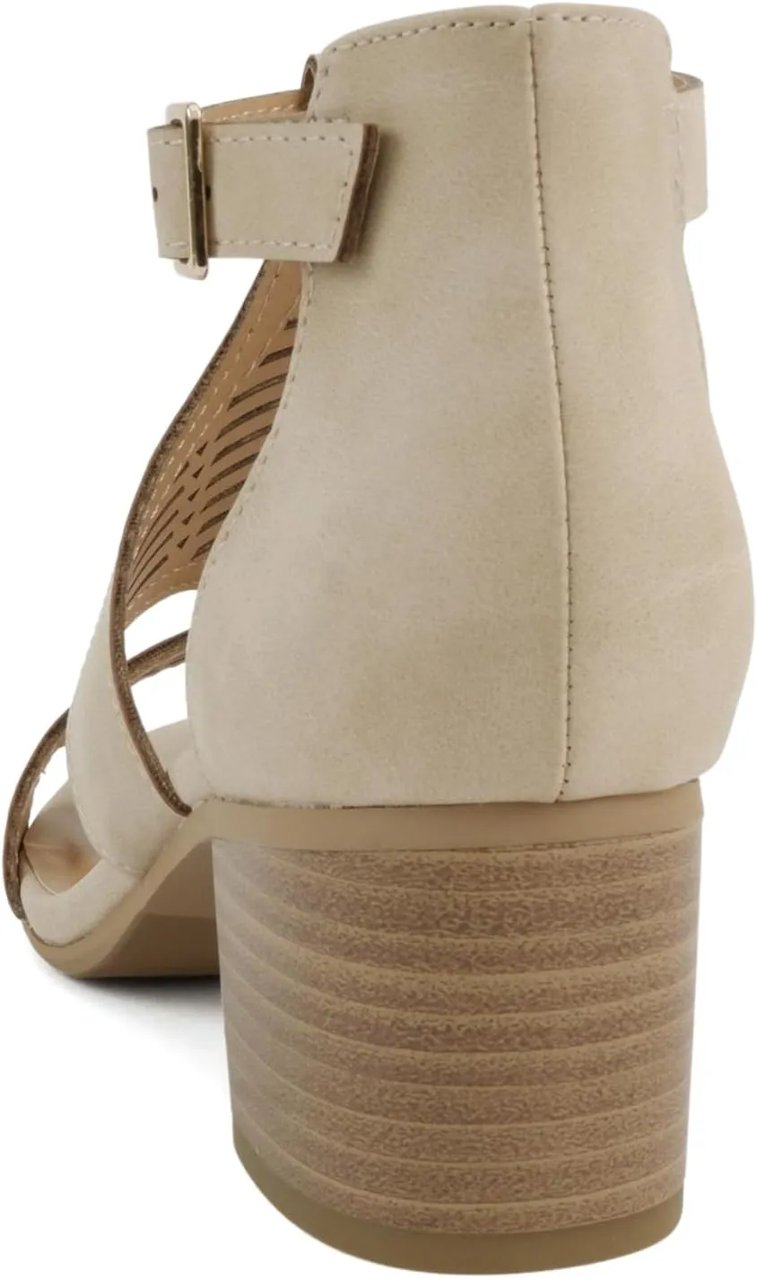 Soda “Norway” ~ Women Open Toe Closed Back Counter Cutout Upper Low Block Heel Sandal with Adjustable Ankle Strap