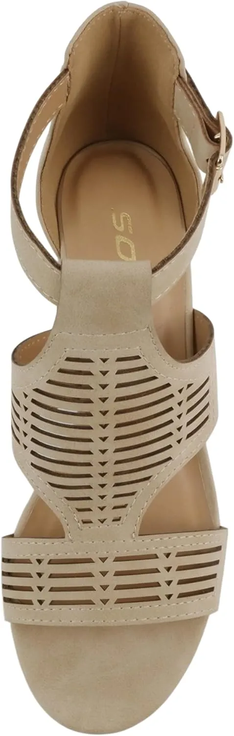 Soda “Norway” ~ Women Open Toe Closed Back Counter Cutout Upper Low Block Heel Sandal with Adjustable Ankle Strap