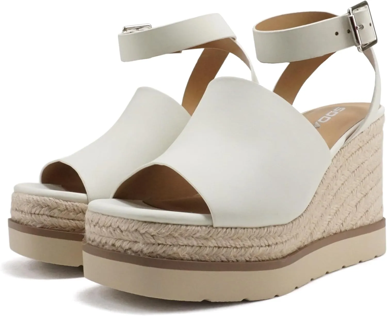 Soda “Stella” ~ Women Square Peep Toe Single Band Platform Espadrille Wedge Sandals with Adjustable Ankle Strap