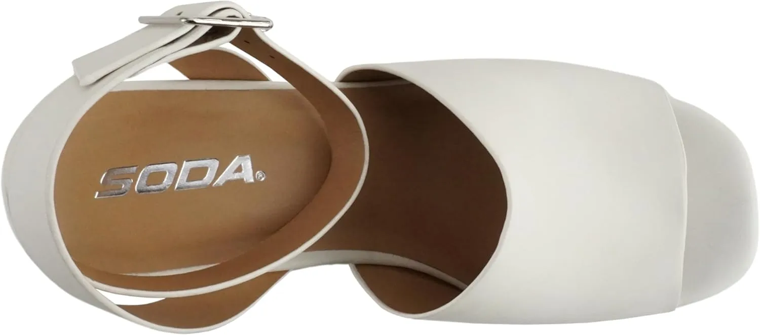 Soda “Stella” ~ Women Square Peep Toe Single Band Platform Espadrille Wedge Sandals with Adjustable Ankle Strap
