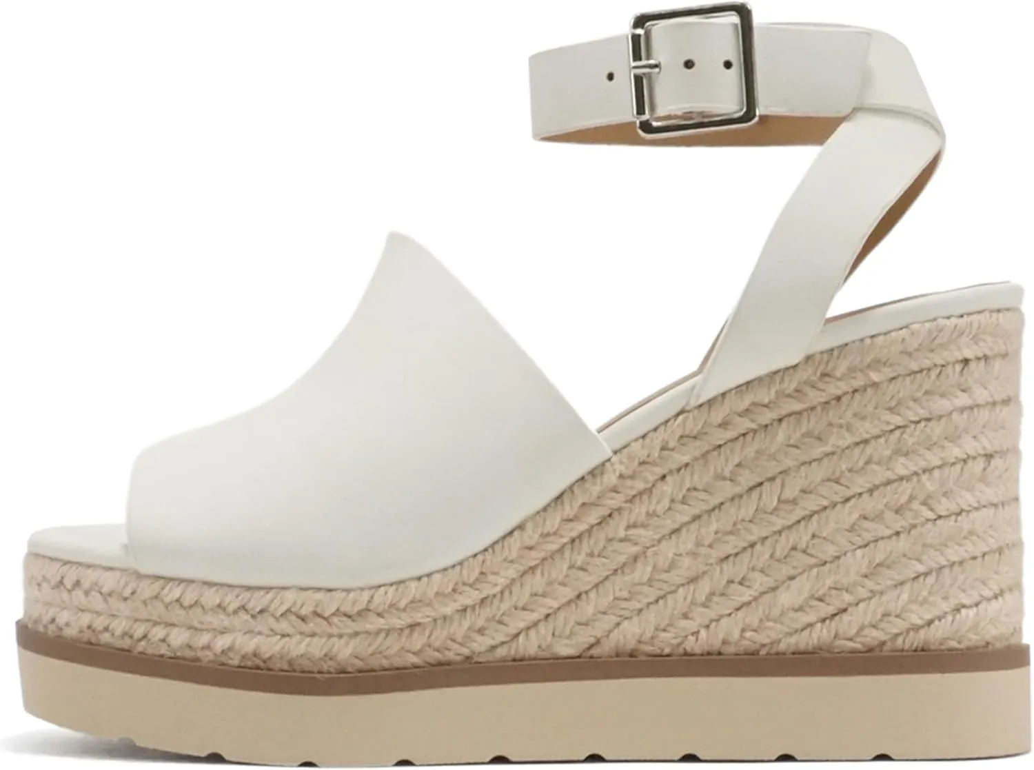 Soda “Stella” ~ Women Square Peep Toe Single Band Platform Espadrille Wedge Sandals with Adjustable Ankle Strap